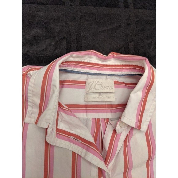 Womens J. Crew Relaxed Fit Pink Striped Button Down Shirt Size 2 Long Sleeve - Picture 2 of 8